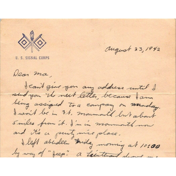 1942 WWII U S Signal Corps Army Letterhead Soldiers Letter Home Correspondence - Picture 1 of 5